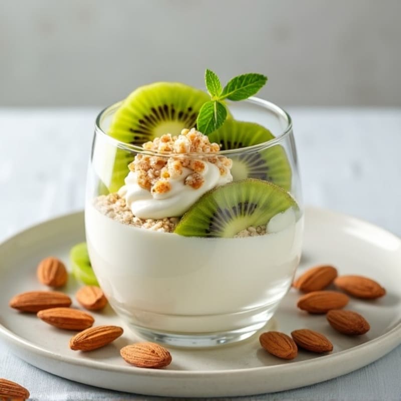Protein Yogurt Parfait with Sliced Kiwi and Almonds