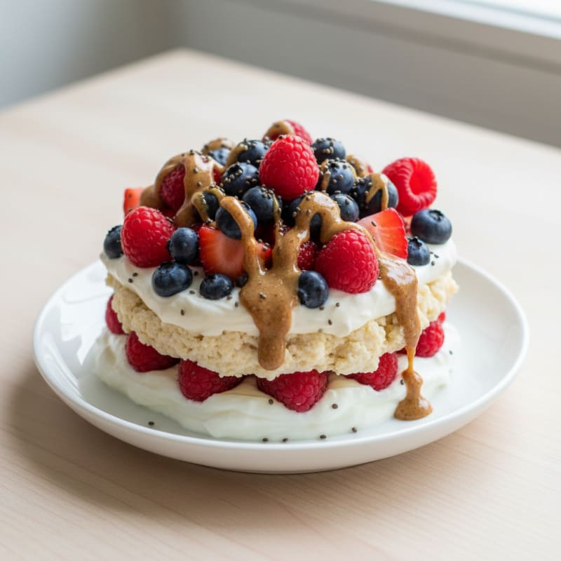 Greek Yogurt Protein Parfait with Mixed Berries and Almond Butter