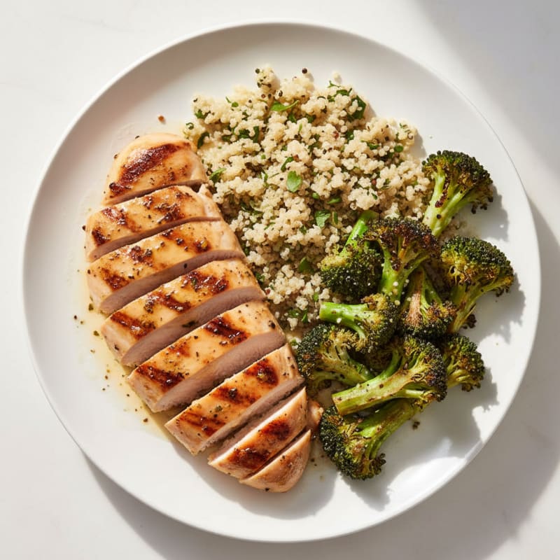 Grilled Chicken Breast with Quinoa and Roasted Broccoli