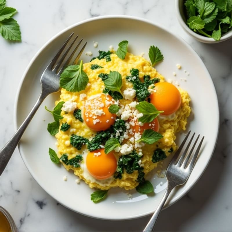Fluffy Egg Scramble with Spinach and Feta