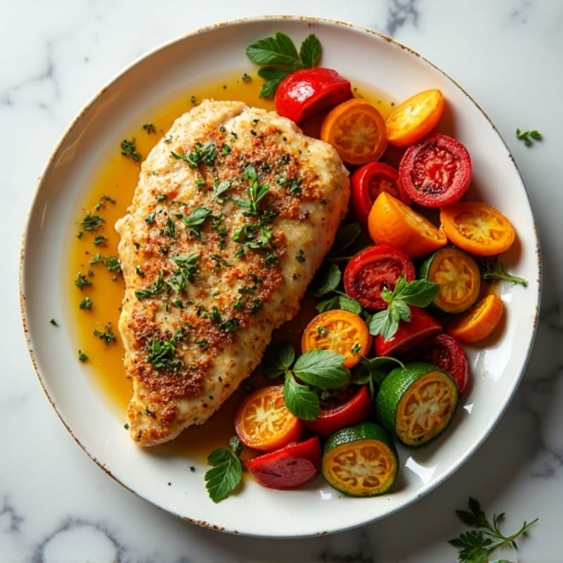 Herb-Crusted Sheet Pan Chicken with Roasted Rainbow Vegetables