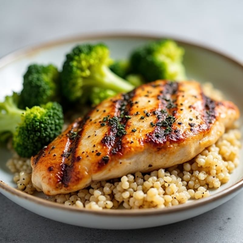 Grilled Chicken Breast with Quinoa and Roasted Broccoli