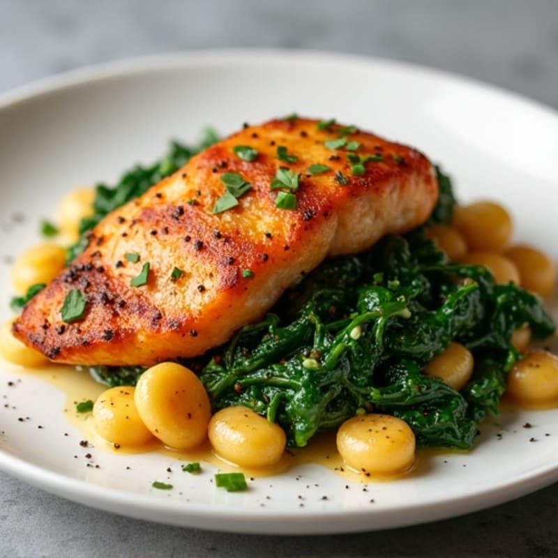 Sweet Potato Gnocchi with Pan-Seared Chicken and Garlicky Spinach