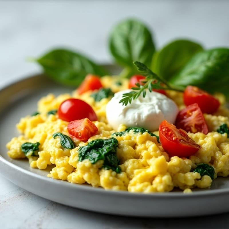 Egg White Spinach Scramble with Cottage Cheese and Tomatoes