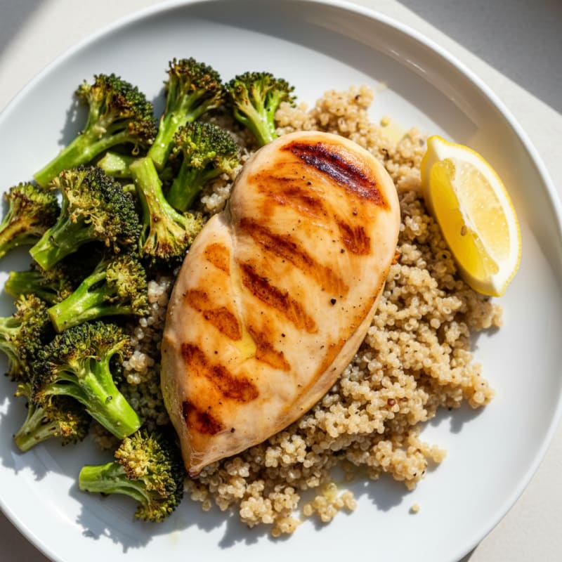 Grilled Chicken Breast with Quinoa and Roasted Broccoli