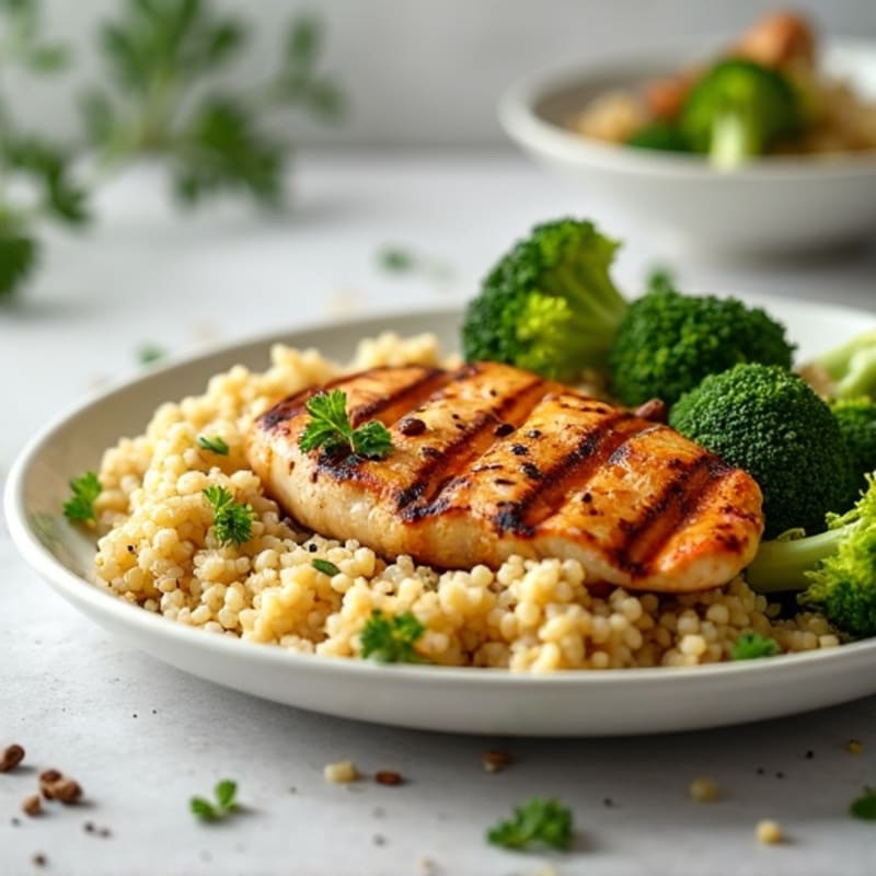 Grilled Chicken Breast with Quinoa and Roasted Broccoli