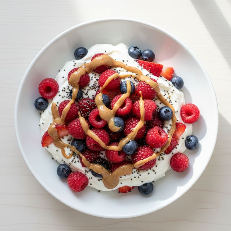 Greek Yogurt Protein Parfait with Mixed Berries and Almond Butter