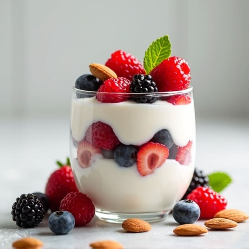 Greek Yogurt Protein Parfait with Mixed Berries and Almonds