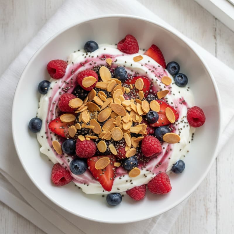 Greek Yogurt Parfait with Mixed Berries and Chia Seeds