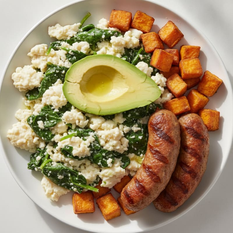Egg White and Spinach Scramble with Grilled Turkey Sausage
