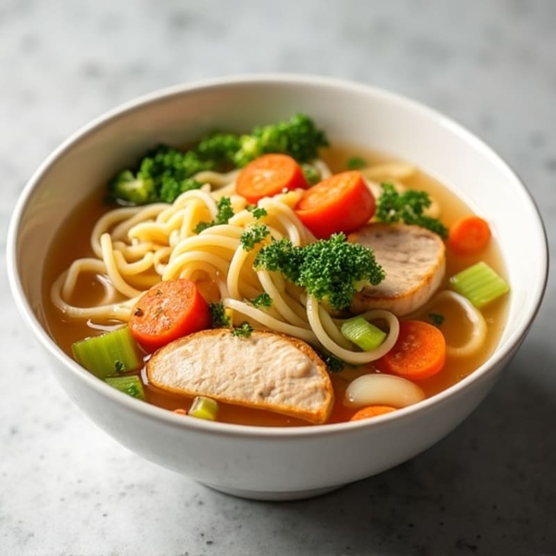 Ginger-Garlic Chicken Noodle Soup with Fresh Vegetables