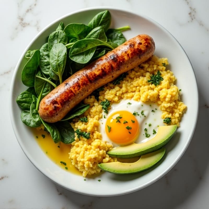 Egg White Spinach Scramble with Grilled Turkey Sausage