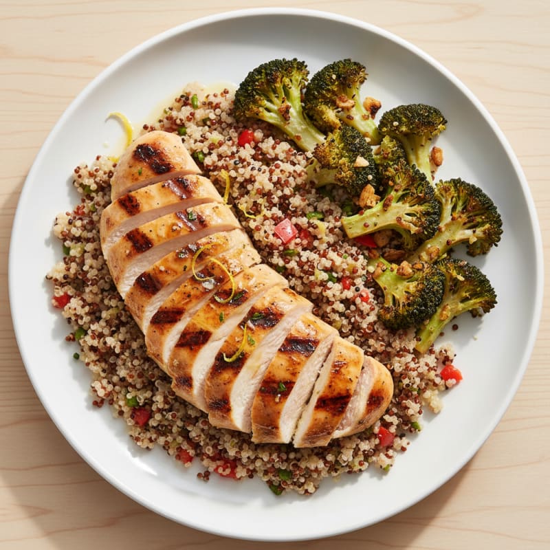 Grilled Chicken Breast with Quinoa and Roasted Broccoli