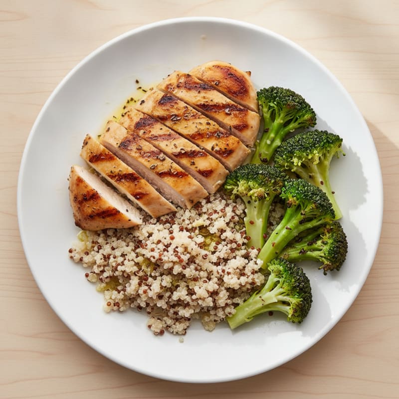 Grilled Chicken Breast with Quinoa and Steamed Broccoli