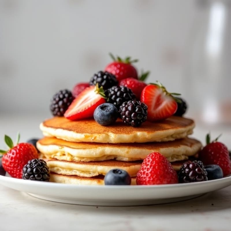 Fluffy Maple-Vanilla Protein Pancakes with Fresh Berries