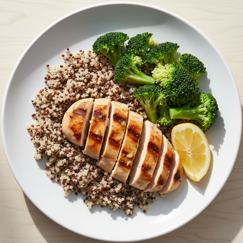 Grilled Chicken Breast with Quinoa and Steamed Broccoli
