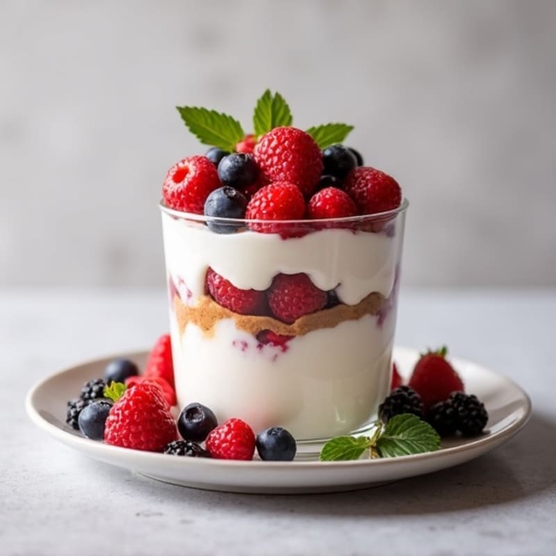 Greek Yogurt Protein Parfait with Mixed Berries and Almond Butter