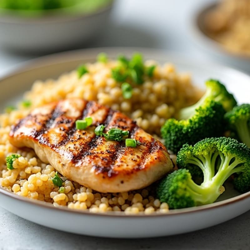 Grilled Chicken Breast with Roasted Broccoli and Quinoa
