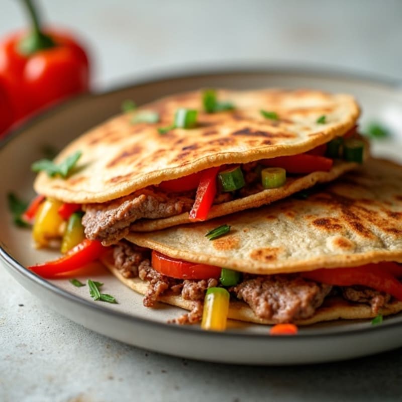 Crispy Whole Wheat Steak Quesadillas with Sautéed Peppers and Onions