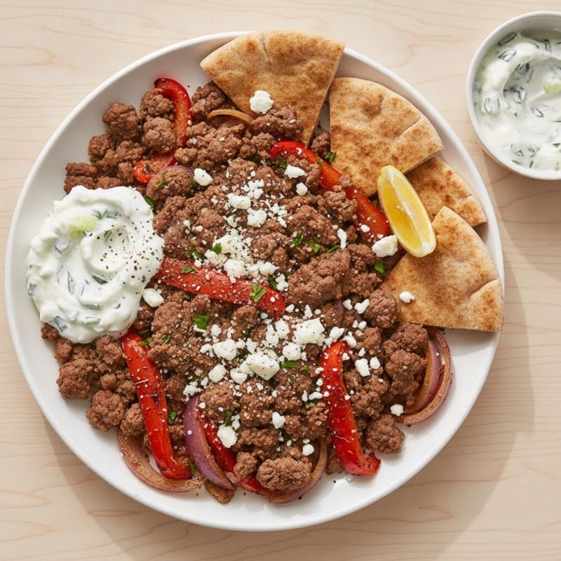 Sheet Pan Beef Gyros with Crumbled Feta