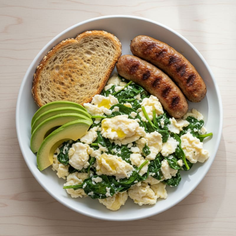 Egg White and Spinach Scramble with Turkey Sausage