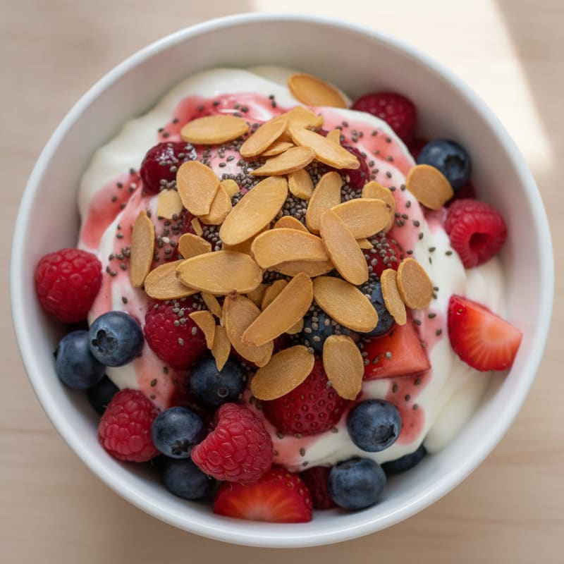Greek Yogurt Protein Parfait with Mixed Berries and Almonds