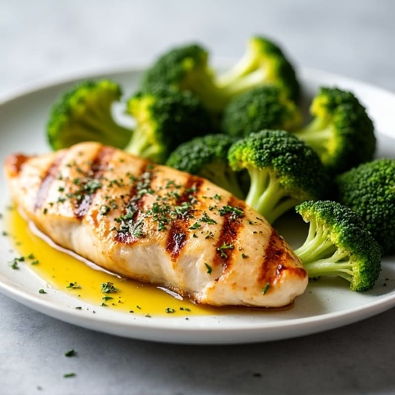 Grilled Chicken Breast with Roasted Broccoli and Lemon