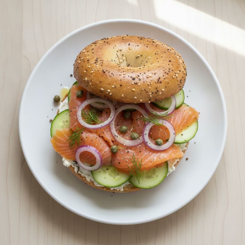 Smoked Salmon Everything Bagel Sandwich