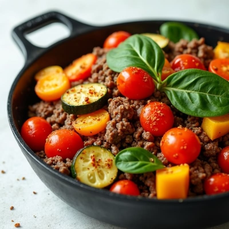 Lean Ground Beef and Roasted Vegetable Skillet