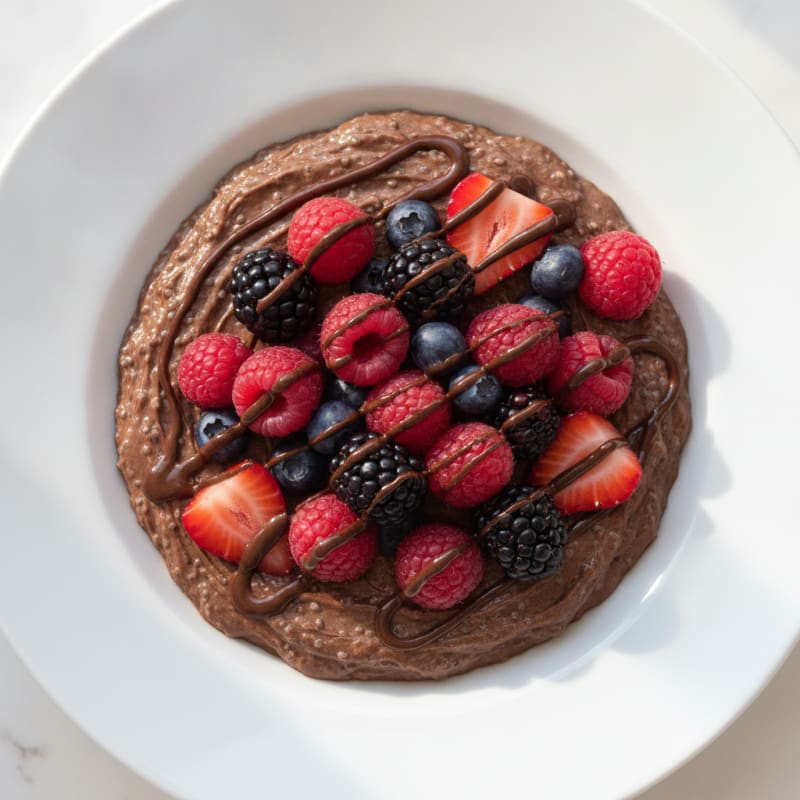 Silky Chocolate Protein Pudding with Chia and Mixed Berries