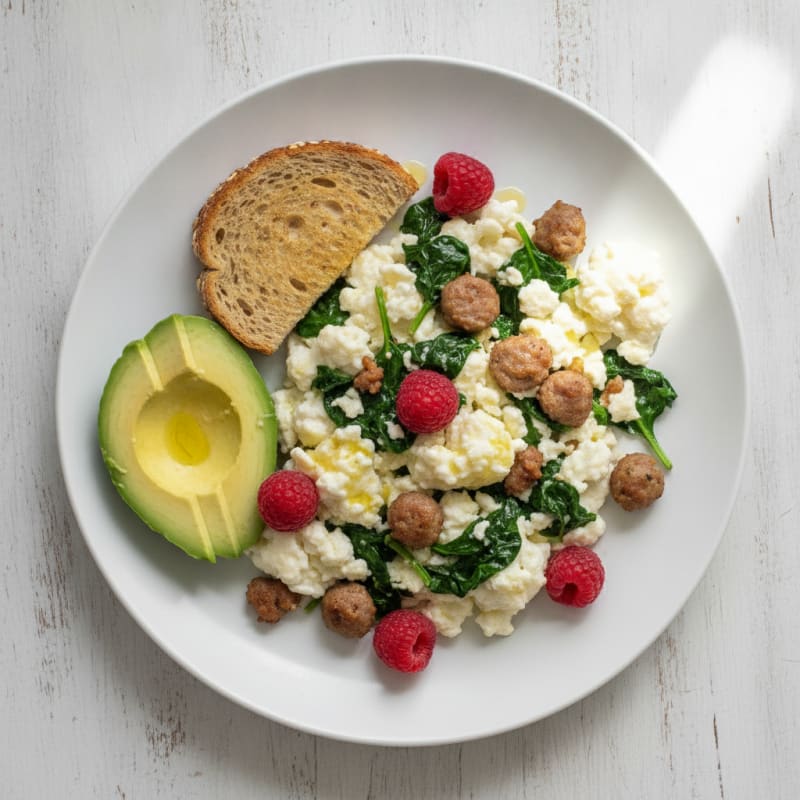Egg White Scramble with Turkey Sausage and Spinach