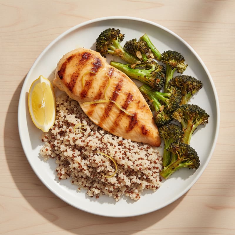 Grilled Chicken Breast with Quinoa and Roasted Broccoli