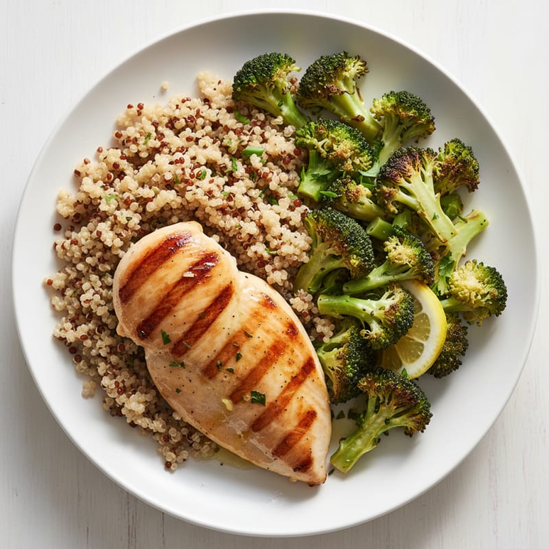 Grilled Chicken Breast with Roasted Broccoli and Quinoa