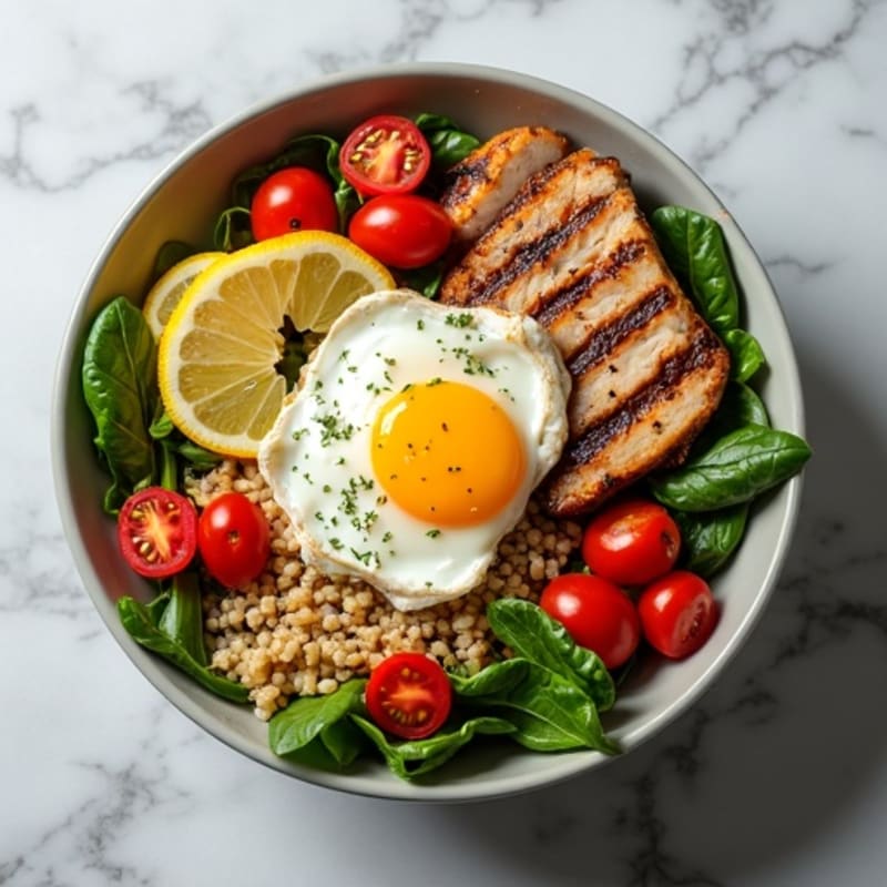 Triple Protein Power Bowl with Grilled Chicken, Seared Tuna and Eggs