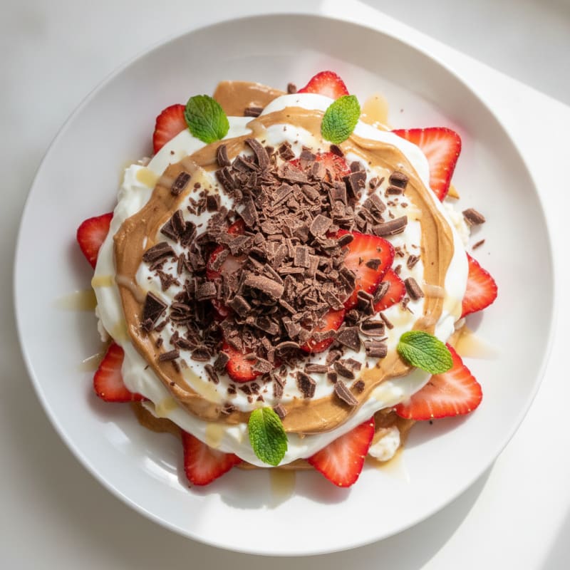 Greek Yogurt Protein Parfait with Almond Butter and Dark Chocolate Shavings