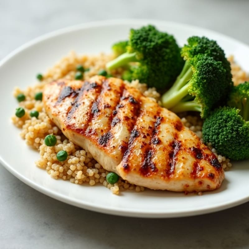 Grilled Chicken Breast with Quinoa and Steamed Broccoli