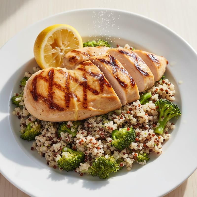 Grilled Chicken Breast with Quinoa and Steamed Broccoli