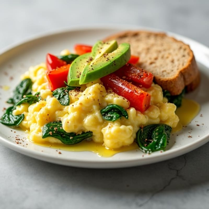 Egg White Veggie Scramble with Cottage Cheese and Spinach