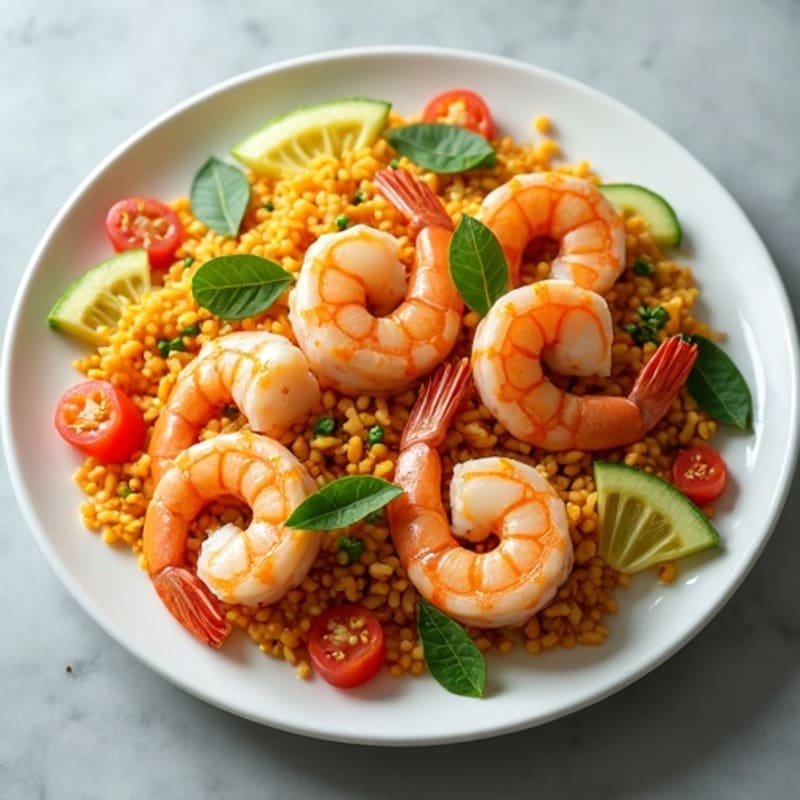 Healthy Seafood with Saffron Rice and Fresh Vegetables