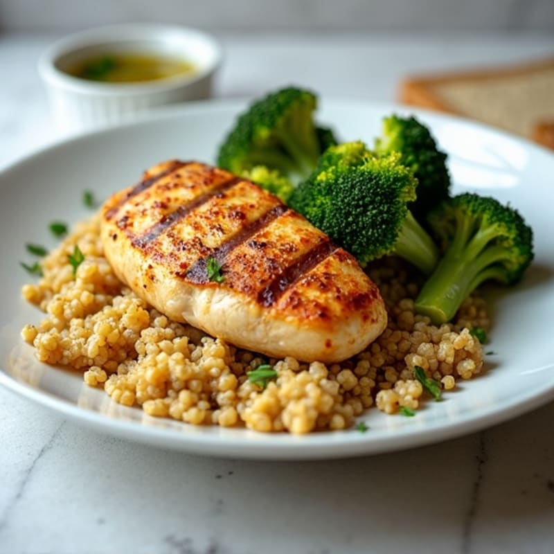 Grilled Chicken Breast with Quinoa and Roasted Broccoli