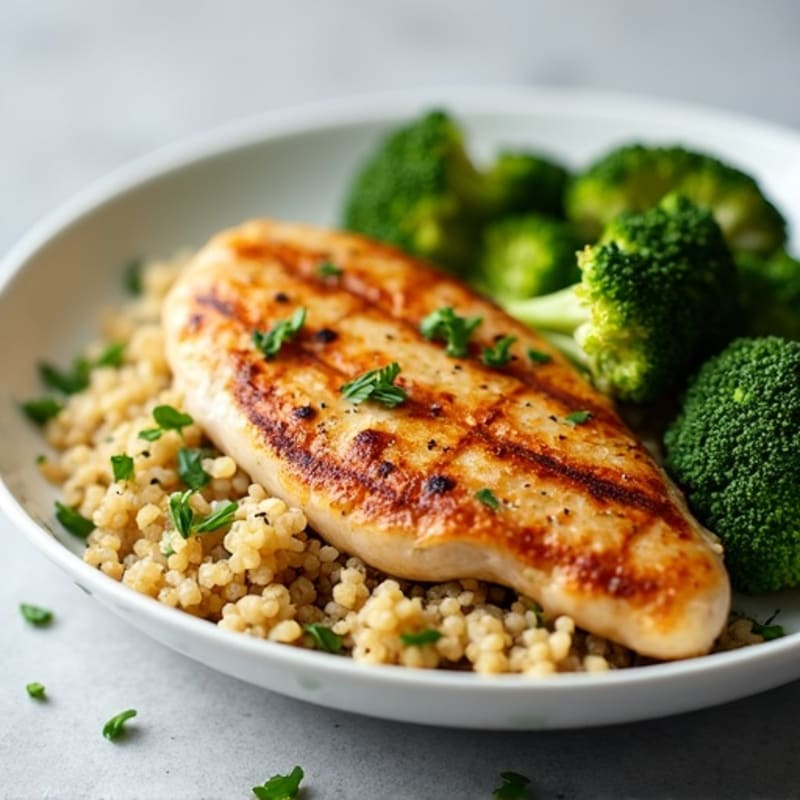 Grilled Chicken Breast with Quinoa and Roasted Broccoli