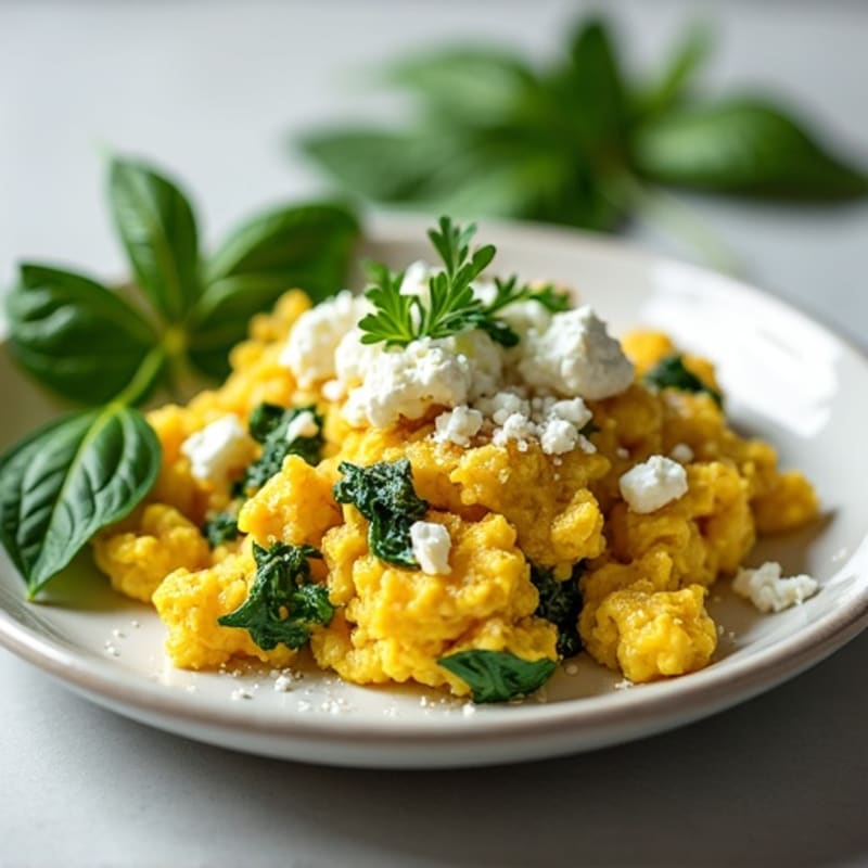 Fluffy Egg Scramble with Fresh Spinach and Feta