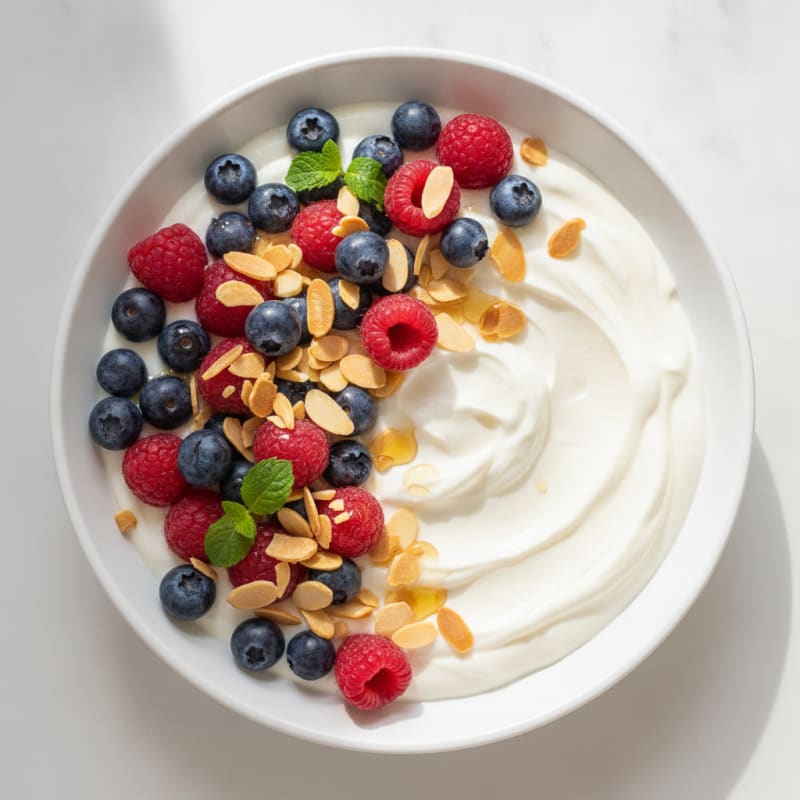 Silky Greek Yogurt Protein Bowl with Berries and Almonds