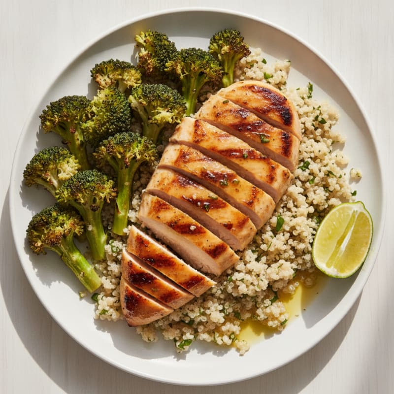Grilled Chicken Breast with Roasted Broccoli and Quinoa