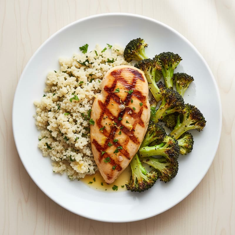 Grilled Chicken Breast with Roasted Broccoli and Quinoa