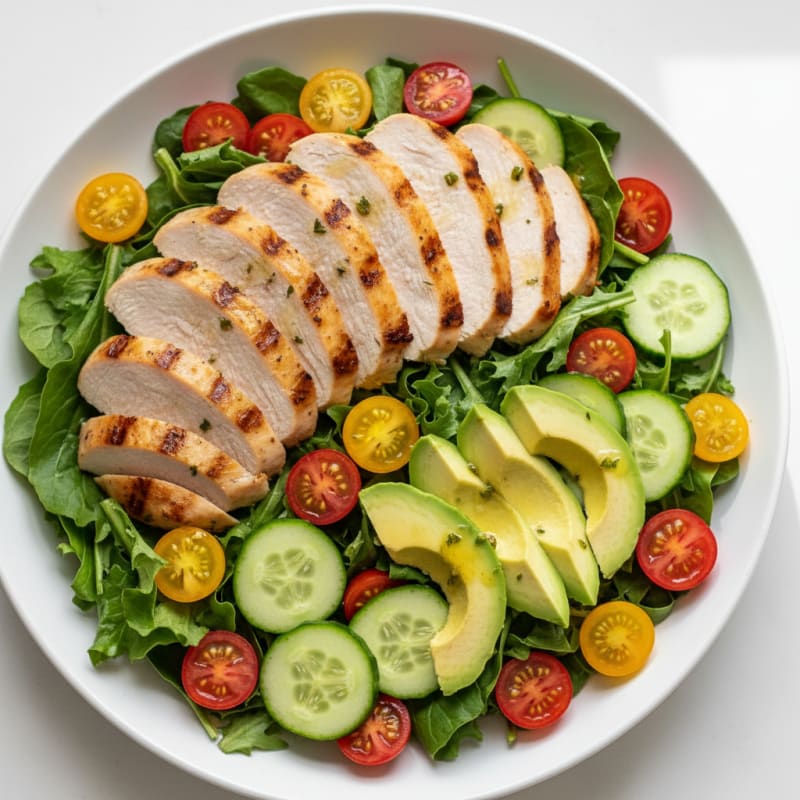 Grilled Turkey Breast Salad with Cherry Tomatoes and Cucumbers