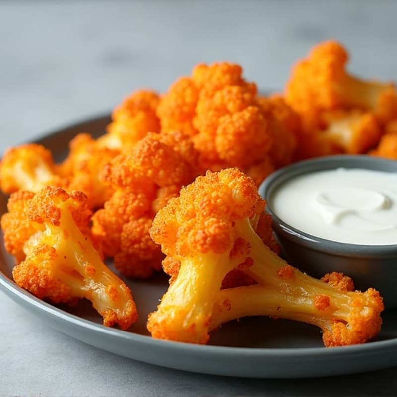 Crispy Roasted Buffalo Cauliflower with Creamy Ranch Dip