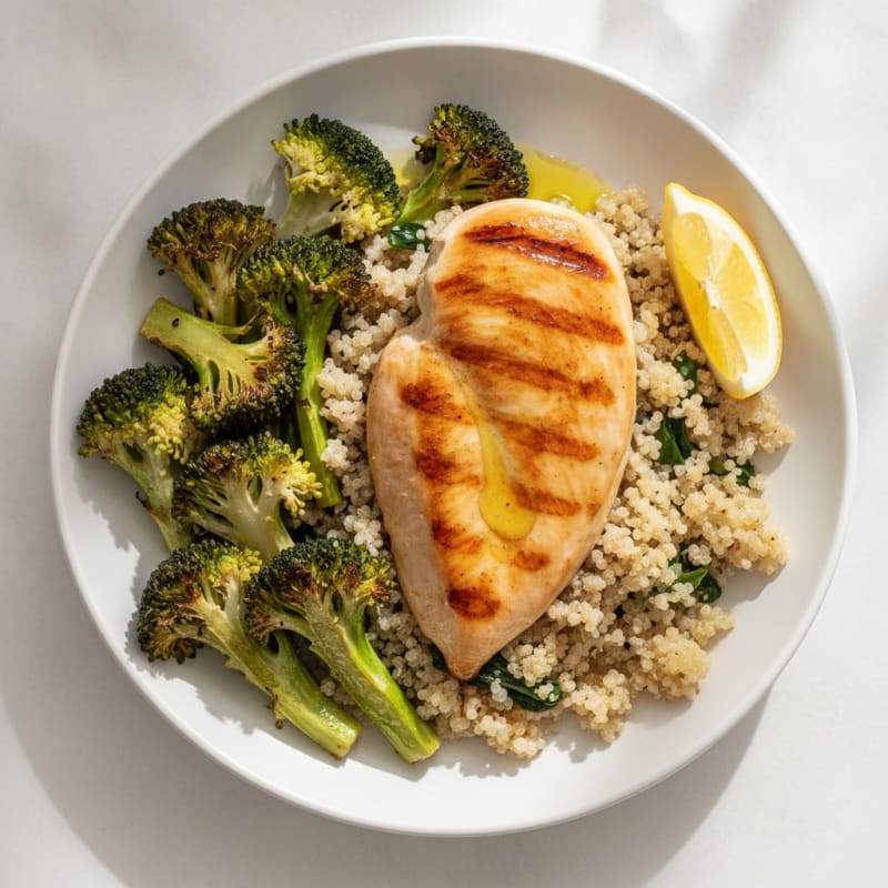 Grilled Chicken Breast with Quinoa and Roasted Broccoli