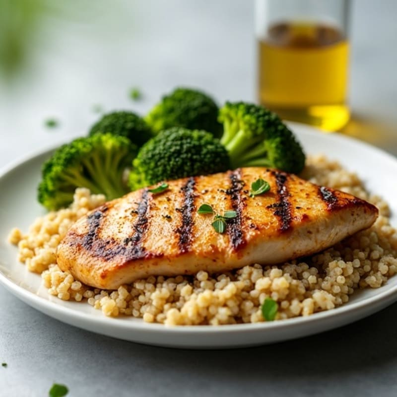 Grilled Chicken Breast with Quinoa and Roasted Broccoli