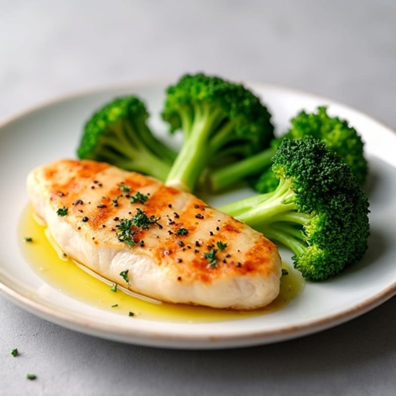 Seared Lemon Garlic Chicken Breast with Steamed Broccoli